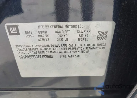 2014 Chevrolet Cruze Ls Auto из США, поврежденный, VIN 1G1PA5SG9E7153583